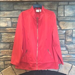 Chico's unlined red/orange jacket w-decorative fabric detail Size 16/Chico’s 3.